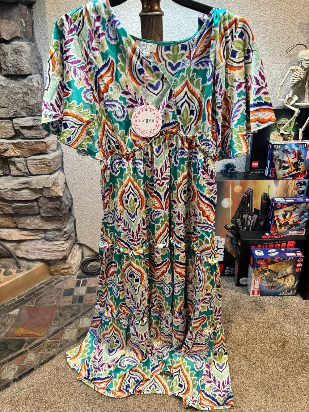 Umgee Multicolor Printed Maxi Dress - Green, Purple, Orange, White